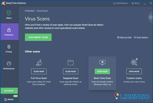 Interfaz antivirus de Avast